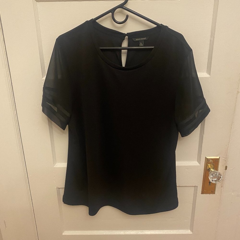 Banana Republic Black Sheer Sleeve Tee